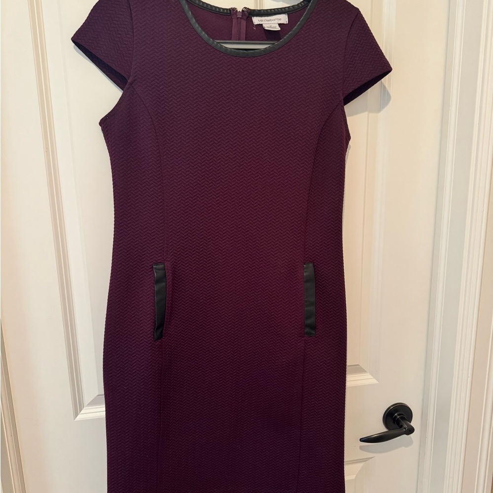 Stunning Purple Sheath Dress with Black Faux Leather detail, and Pockets!